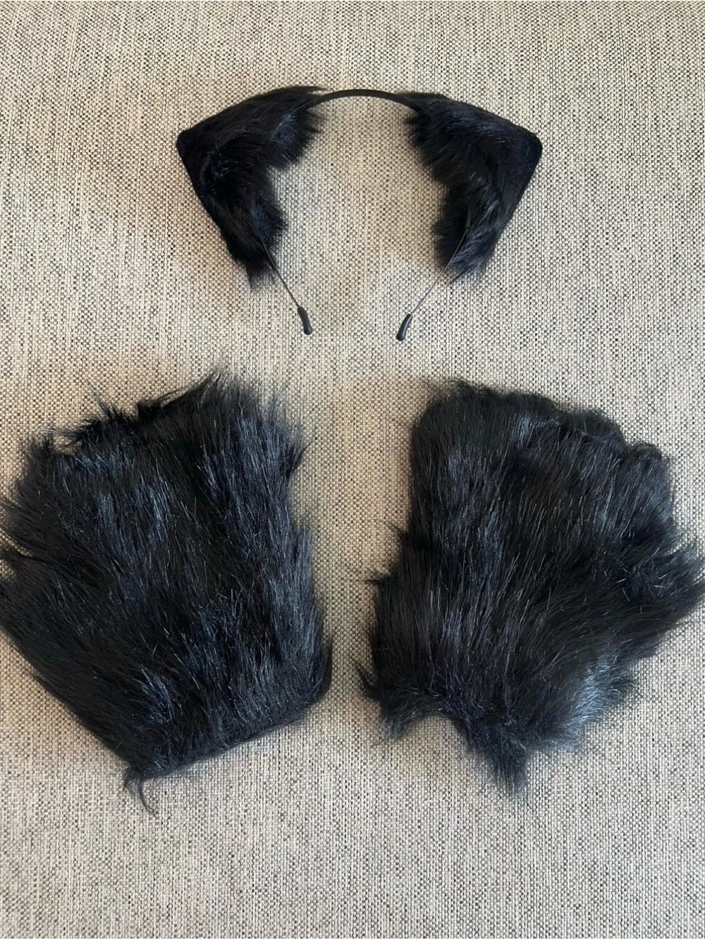 all black cat ears headband and cat paws costume bundle